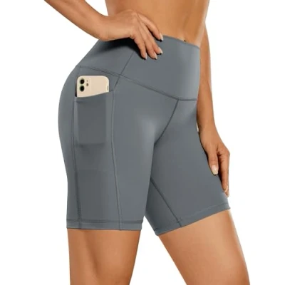 Afbeelding van CRZ Yoga Naked Feeling Biker Shorts Met Zakken 6&quot; Hoge Taille Voor Dames Fitness Running Donkere koolstof L