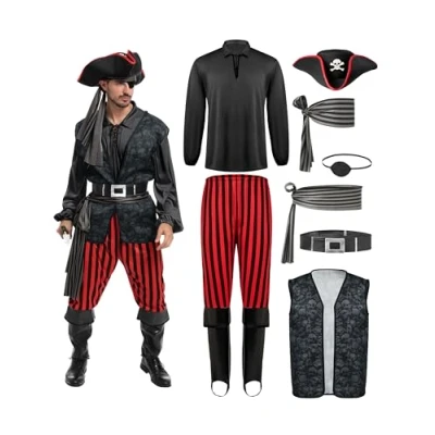 Afbeelding van Spooktacular Creations Donkere piratenkostuum voor volwassenen, Halloween, kostuumfeest, truc of behandeling, cosplay feest