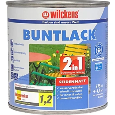 Afbeelding van Wilckens 2 in 1 acryl kleurlak voor binnen en buiten, zijdemat, 375 ml, RAL 5010 gentiaanblauw