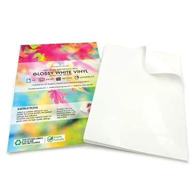 Afbeelding van Evergreen Goods 50 vellen A4 glanzend wit premium afdrukbaar vinyl stickerpapier Waterdicht duurzaam zelfklevend vinylvellen, inkjet en laserprinters Ideaal voor doe het zelf stickers, etiketten