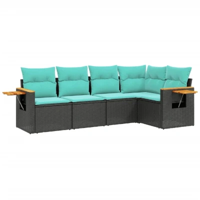Afbeelding van vidaXL 5 delige Loungeset met kussens poly rattan zwart