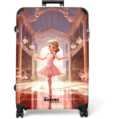 Afbeelding van NoBoringSuitcases.com® Koffer groot Reiskoffer lichtgewicht Ballerina Meisjes Roze Kinderen Rolkoffer met 4 wielen Grote trolley XL 98 liter bagage