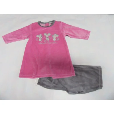 Afbeelding van Wiplala Pyjama Velour Roze / grijst Dansende muizen 6 maand 68