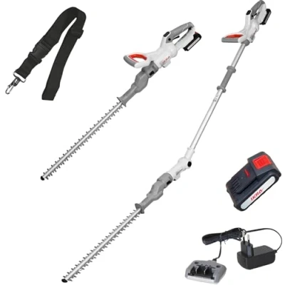 Afbeelding van IKRA 2in1 heggenschaar zonder kabel ICPH 2050 met telescoopsteel voor hoge heggen, incl. 20V accu, laadstation &amp; schouderriem