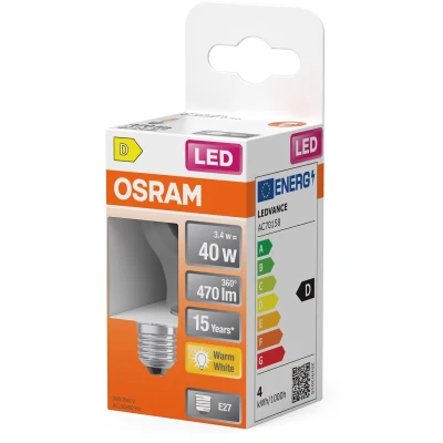 Afbeelding van OSRAM LED lamp Star Globe P40 Filament, 2700 K warm wit, 3,4 W, E27, helder, 470 lm, voor tafel en hanglampen, woonkamer, 15.000 uur