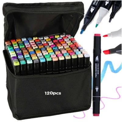 Afbeelding van Ikonka 120 stuks Dubbelzijdige Alcoholmarkers Markerset Alcohol Markers in Etui Professionele