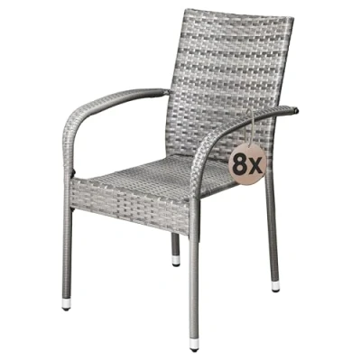 Afbeelding van Casaria Tuinstoelen Set van 8 Weer en UV bestendig 90x56x60cm Grijs