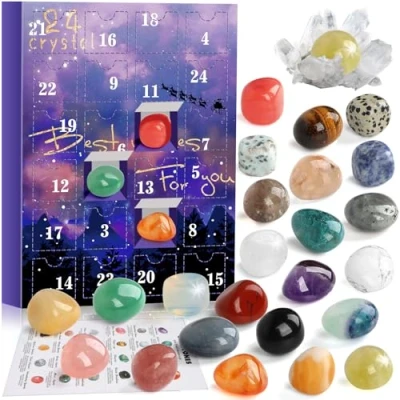 Afbeelding van RAMXCION adventskalender 2023 rotsen,24 dagen natuurlijke kristallen agaatsteen mineralen en fossielen kerstkalender liefhebbers Rock Collection Countdown kalender Xmas (#1)