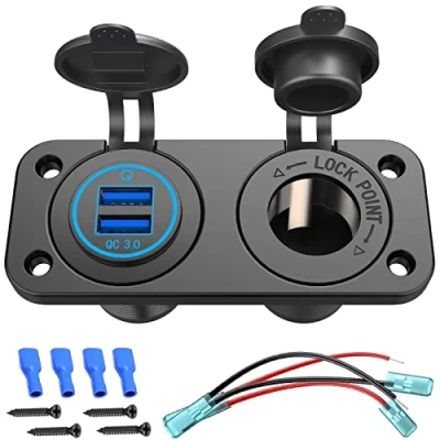 Afbeelding van QC 3.0 USB Charger Auto Sigarettenaansteker Socket 12V/24V:Quick Charge Dubbel Autolader Ingebouwde Aansluiting Waterdichte Paneel voor Motorfiets Boot Vrachtwagen Caravan