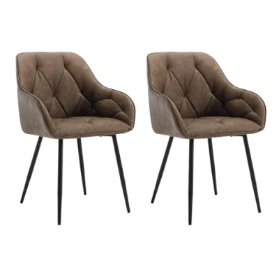 Afbeelding van WOLTU Set van 2 eetkamerstoelen, keukenstoel, eetkamerstoel, woonkamer, ergonomische stoel, armleunstoel, gestoffeerde zitting vintage kunstleer, metalen poten, donkerbruin, EZS03dbr