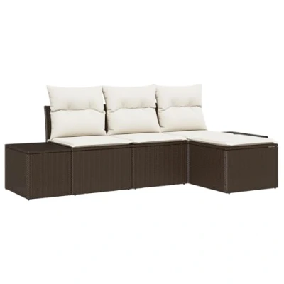 Afbeelding van vidaXL 4 delige Tuin Sofa Set met Kussens Bruin Poly Rattan