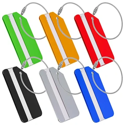 Afbeelding van Premium kofferlabelset met adreslabel, in 6 kleuren, aluminium bord, voor vliegreizen, cruise, enz., metalen bagagelabel, naamplaatje, kofferkit, tashanger, ID label