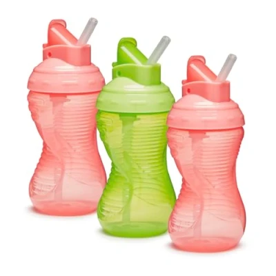Afbeelding van Munchkin Mighty Grip Drinkbeker met rietje, trainingsbeker voor kinderen, BPA vrij, lekvrij, 12+ maanden spenningsbeker, verpakking van 3, roze en groen