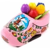Afbeelding van Souvenir Magneet Klomp Met Tulpen Holland Roze 5 Cm Een Stuk