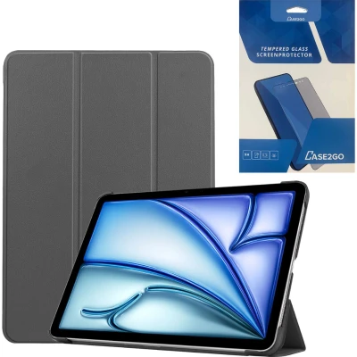 Afbeelding van Case2go Tablet hoes met screenprotector geschikt voor Apple iPad Air (2024) 11 Inch Tri fold Auto/Wake functie Grijs