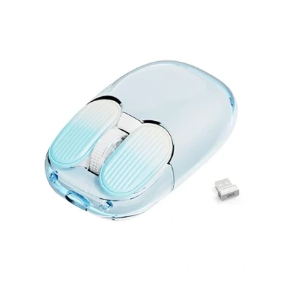 Afbeelding van MAMBASNAKE draadloze muis, 2.4 GHz met mini ontvanger, schattige stille transparante behuizing, 7 RGB lampen, 1600DPI tracking, draagbare 400 mAh oplaadbare geruisloze muizen (blauw)