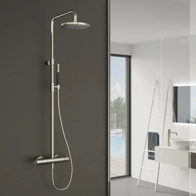 Afbeelding van HotBath Cobber thermostatische regendoucheset met 20cm ronde hoofddouche staafhanddouche Chroom