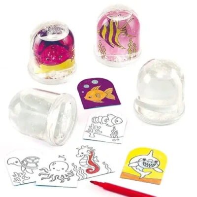 Afbeelding van Baker Ross Sneeuwballen met inleg om in te kleuren &quot;zeedieren&quot; knutselen voor kinderen cadeau idee 4 stuks