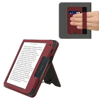 Afbeelding van kwmobile E reader hoesje geschikt voor Kobo Libra 2 hoes flip case van kunstleer Ereader cover met stand In donkerrood