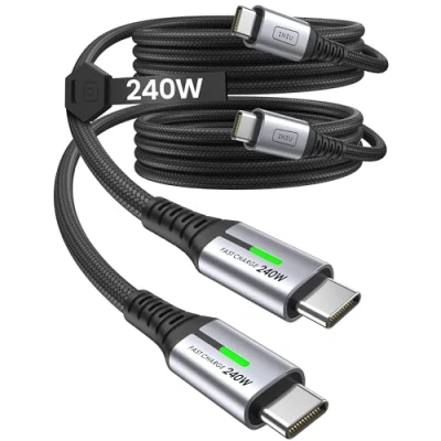 Afbeelding van INIU 240W USB C naar kabel 【20 ft 2 stuk】, PD 3.1 Type oplaadkabel snel opladen, 480 Mbps USBC voor laptops MacBook Pro 2022 iPad Air 5 HP EliteBook Samsung S23 Ultra S22, enz.