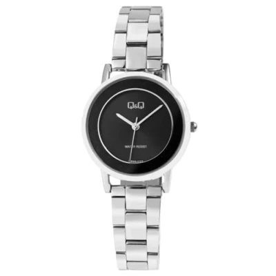Afbeelding van Q&amp;Q dames horloge zilverkleurig met zwarte wijzerplaat QB99J208