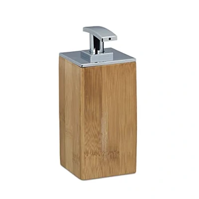 Afbeelding van Relaxdays Zeeppompje bamboe 225 ml zeepdispenser navulbaar handzeeppompje