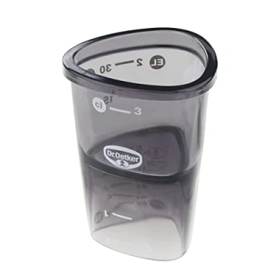 Afbeelding van Dr. Oetker maatbeker 4 cl, van robuust kunststof, driehoekige met veelzijdige schaal, afmetingen in cl en EL, (afmetingen: 5x7x5 cm), (kleur: blauw), hoeveelheid: 1 stuk