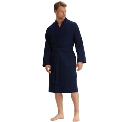 Afbeelding van Morgenstern reizen badjas heren katoen wafel ochtendjas zomer kamerjas licht XL blauw