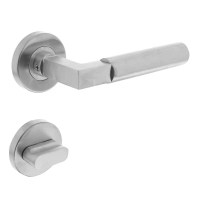 Afbeelding van Intersteel Deurkruk Baustil op rozet met toilet /badkamersluiting RVS