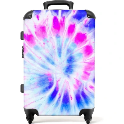 Afbeelding van NoBoringSuitcases.com® Kinderkoffer meisje Hippie Tie dye Roze Meisjes Kind Meisjeskoffer Kindertrolley Reiskoffer 66 cm Koffer kleurrijk