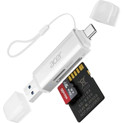 Afbeelding van Acer SD kaartlezer, USB C en 3.0 geheugenkaartlezer adapter, ondersteunt SD/Micro SD/SDHC/SDXC/MMC, compatibel met iPhone 15 Pro, MacBook Pro iPad 2021, Pixel, XPS 13 enz.
