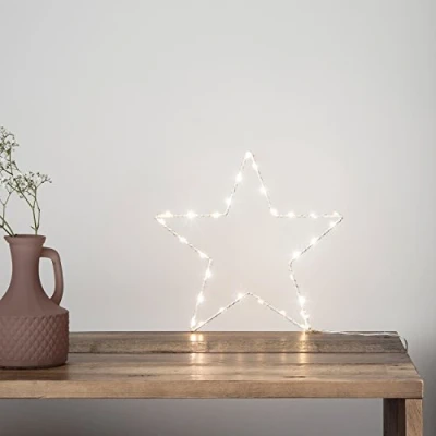 Afbeelding van Lights4fun Kleine lichtgevende ster, 23 cm, werkt op batterijen met 30 warmwitte leds voor binnen