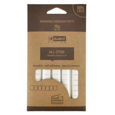 Afbeelding van D.RECT zelfklevende pads, strips sterk, verwijderbaar, kleefklei, vormbaar, blister met 80 allround plakstrips, wit, kleefpunten voor poster