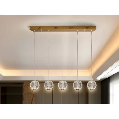 Afbeelding van Schuller Valencia LED hanglamp Austral goud/helder 5 lamps lang