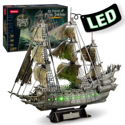 Afbeelding van CubicFun 3D puzzel modelbouwset met ledverlichting voor volwassenen, Pirates of the Caribbean, De Vliegende Hollander, modelbouwgeschenk kinderen, meisjes, jongens, 360 stukjes