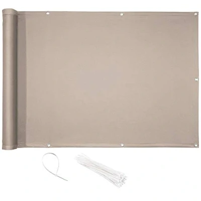 Afbeelding van CelinaSun privacy screen balkon 0,75 x 4 m taupe PES balkonbedekking met kabelbinders waterafstotende balkonrand