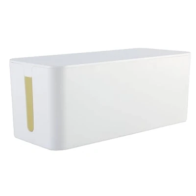 Afbeelding van RICOO Kabelbox, kabelmanagementbox Z3201 W, kabelorganizer box 32 x 13,5 12,7 cm, opbergdoos voor het verbergen van stopcontacten, adapters en kabels, kabelverzamelaar, wit