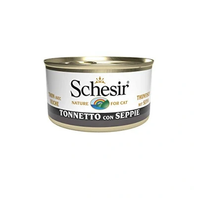 Afbeelding van Schesir, Natvoer voor volwassen katten met smaak, tonnetto inktvis, filets in zachte gelei totaal 2,04 kg (24 blikjes à 85 g)