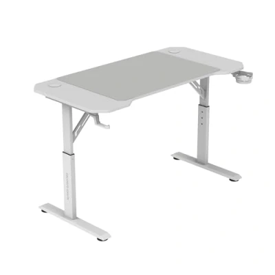 Afbeelding van MARSGAMING MGD ERGO120, Hoogte Verstelbaar Bureau met 3 Standen, Ergonomisch Oppervlak, Metalen Frame, XXL Muismat, Hoofdtelefoon en Drankhouder, Kabelbeheer, Gaming 120x60cm, Wit