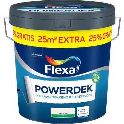 Afbeelding van Flexa Powerdek Muren &amp; Plafonds 9010 Wit 10l + 25%