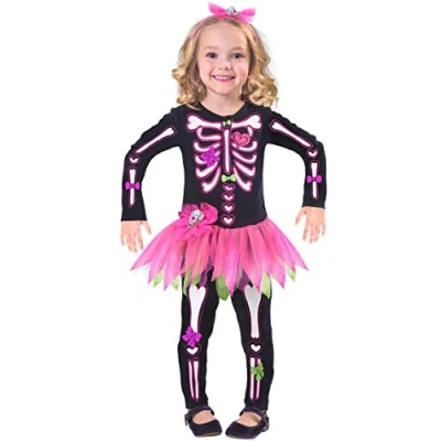 Afbeelding van (PKT) (9903398) Kind Meisjes Fancy Bones Skelet Kostuum Jurk (4 6 jr)