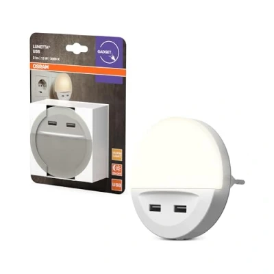 Afbeelding van OSRAM LUNETTA LED Wit nachtlampje, met USB uitgang, dag nachtsensor, geïntegreerde mobiele telefoonhouder, stekkersysteem, warm wit, IP20