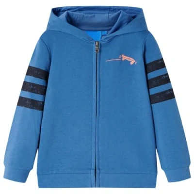 Afbeelding van Kindervest met capuchon en rits skateboardprint 104 blauw