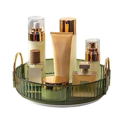 Afbeelding van 360 roterende make up organizer, cosmetische opslag huidverzorging draaiende houder lippenstiften borstels parfum displaystandaard doos voor uptafel, dressoir, badkamer (groen 1 laag)