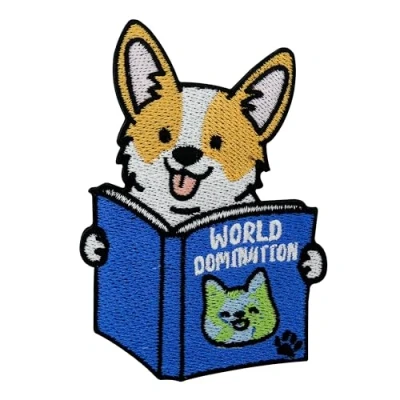 Afbeelding van Patch om op te strijken, World Domination hond, grappige hondenpatches, schattige corgi opstrijkbaar, meme patches, boek blauw strijkplaatje Finally Home