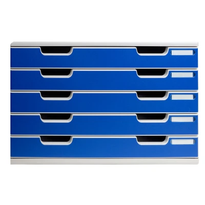 Afbeelding van Exacompta ref. 322003D Organisatiesysteem Ladebox MODULO A3 met 5 gesloten laden voor A3+ documenten Afmetingen: Diepte 35 x Breedte 57,6 Hoogte 32 cm Lichtgrijs/blauw