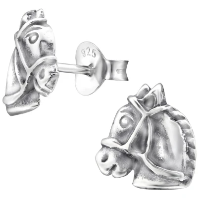 Afbeelding van JoyS Zilveren paard oorbellen 8 mm paardenhoofd geoxideerd
