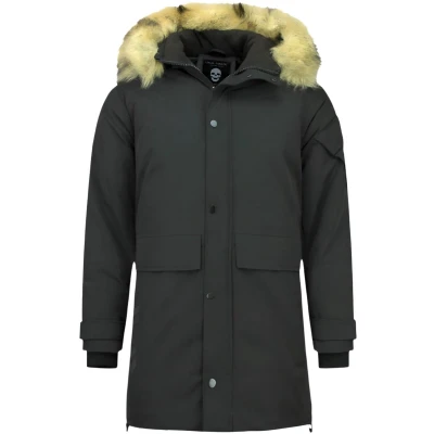 Afbeelding van Lange Parka Jas Heren Bontkraag Zwart Maat XS