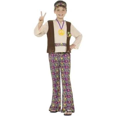 Afbeelding van Smiffy&#039;s Hippie Kostuum Peace Paix Frieden Vrede Jongen Bruin Small Carnavalskleding Verkleedkleding