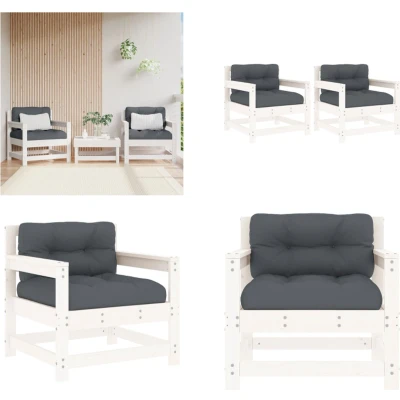Afbeelding van Tuinstoelen met kussens 2 st massief grenenhout wit
